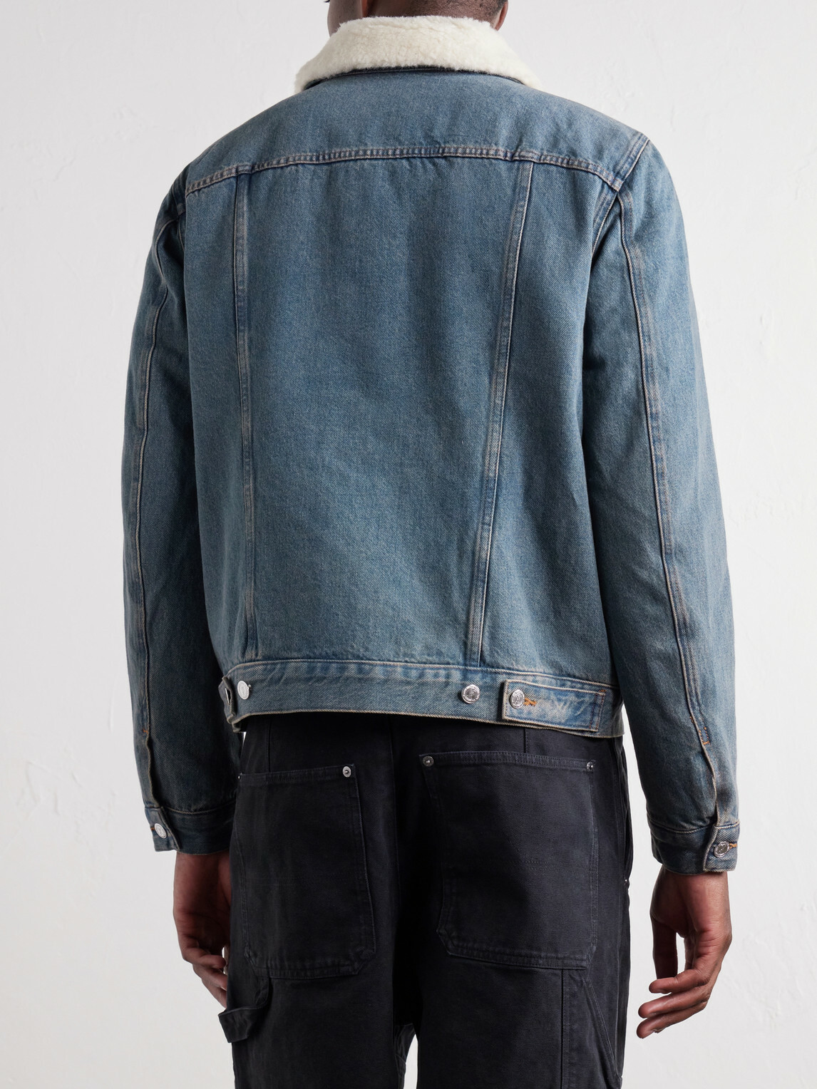 A.P.C. - Justin Pleated Wool-Trimmed Denim Jacket - Blue