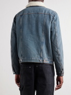 A.P.C. - Justin Pleated Wool-Trimmed Denim Jacket - Blue
