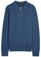 PS Paul Smith Stripe-trimmed Fine-knit Polo Jumper Blue