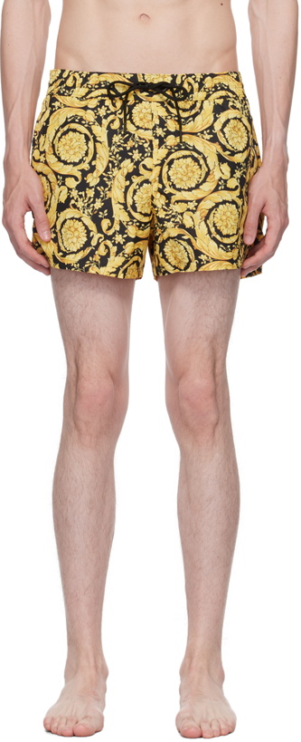 Photo: Versace Underwear Black & Gold Barocco Swim Shorts