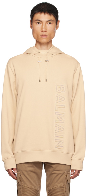 Photo: Balmain Beige Embossed Hoodie