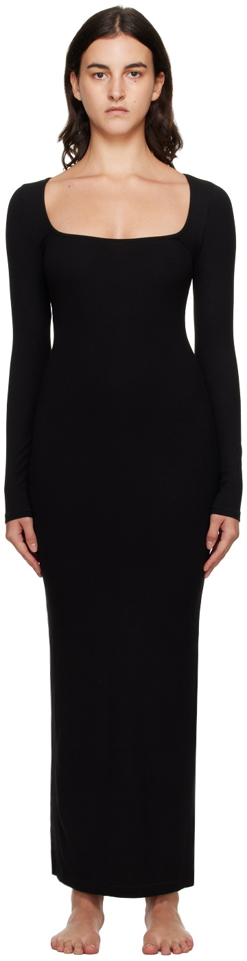 skims lounge ribbed long sleeve maxi dress SOFT LOUNGE LONG SLEEVE DRESS | ONYX