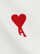 AMI PARIS - Logo-Embroidered Cotton-Blend Jersey Hoodie - White