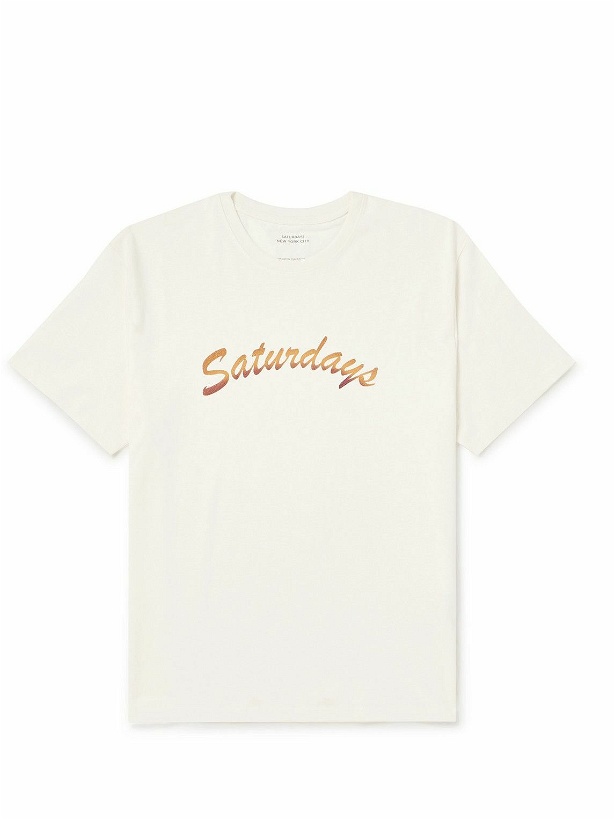 Photo: Saturdays NYC - Horizon Script Logo-Print Cotton-Jersey T-Shirt - White
