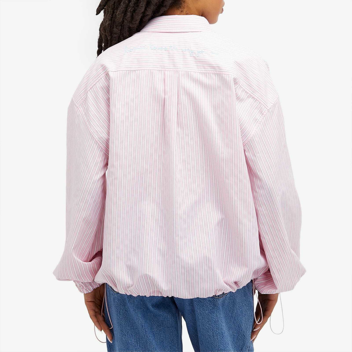 Fiorucci Women's Balloon Sleeve Striped Shirt in Pink Stripes