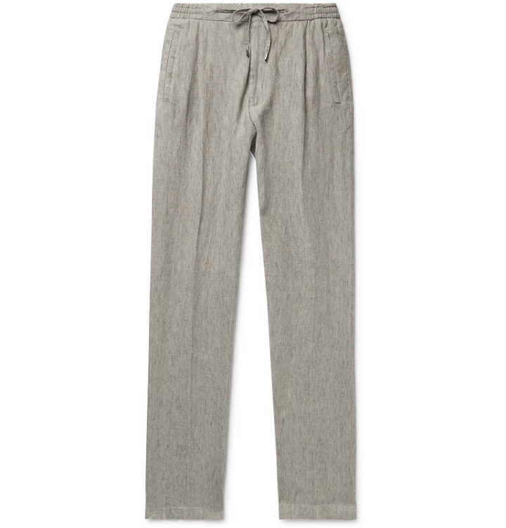 Photo: Lardini - Miami Slim-Fit Pleated Mélange Linen Drawstring Trousers - Gray
