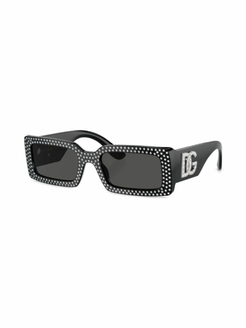 Dolce & Gabbana Eyewear Black Crystal-Embellished Rectangle-Frame Sunglasses