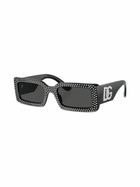 Dolce & Gabbana Eyewear Black Crystal-Embellished Rectangle-Frame Sunglasses