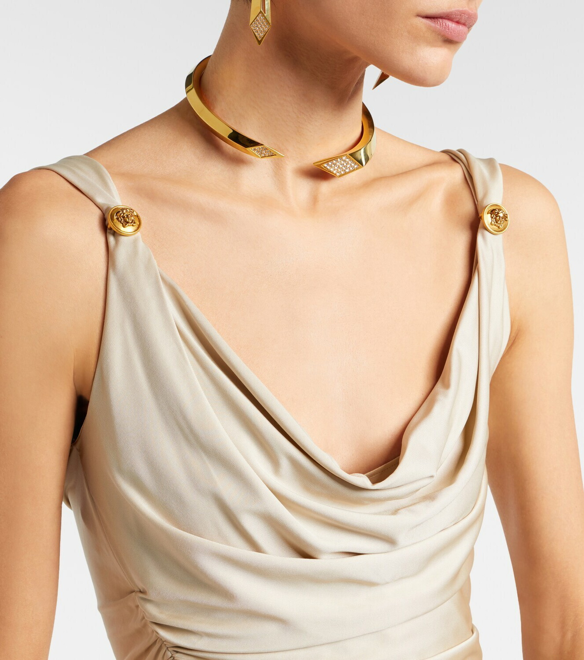 Versace Medusa ruched jersey gown