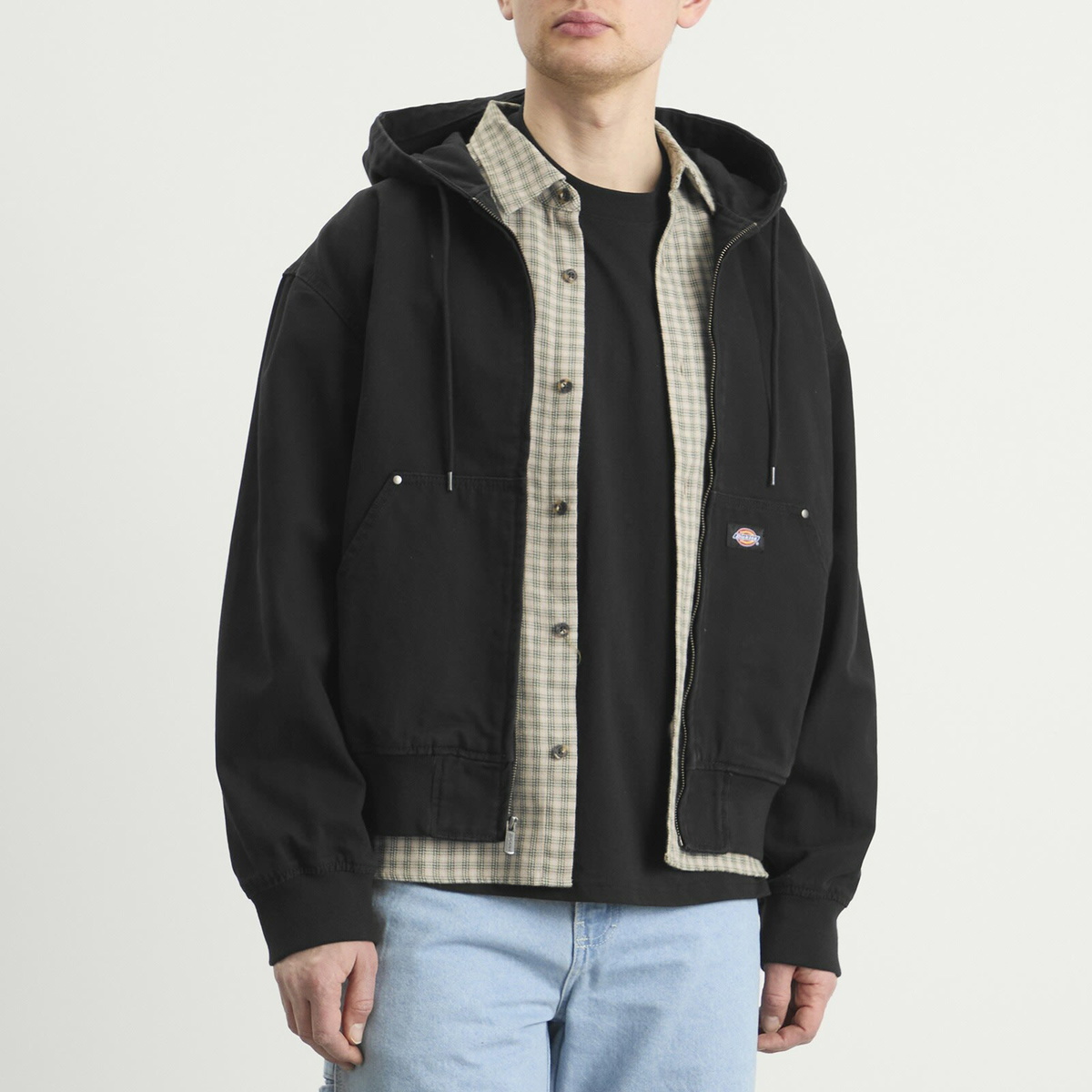 Dickies Men's Unlined Canvas Hooded Bomber Jacket in Black