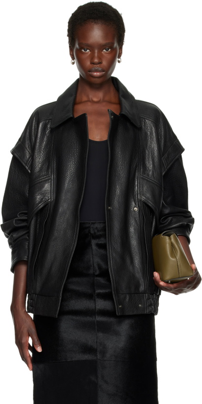 Photo: Nour Hammour Black Micah Leather Bomber Jacket