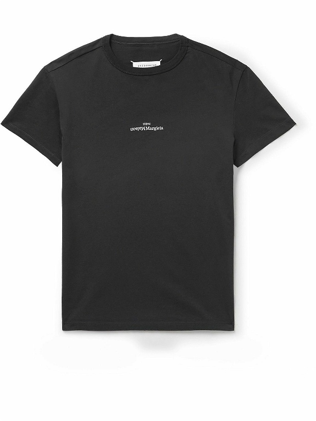 Photo: Maison Margiela - Logo-Embroidered Cotton-Jersey T-Shirt - Black