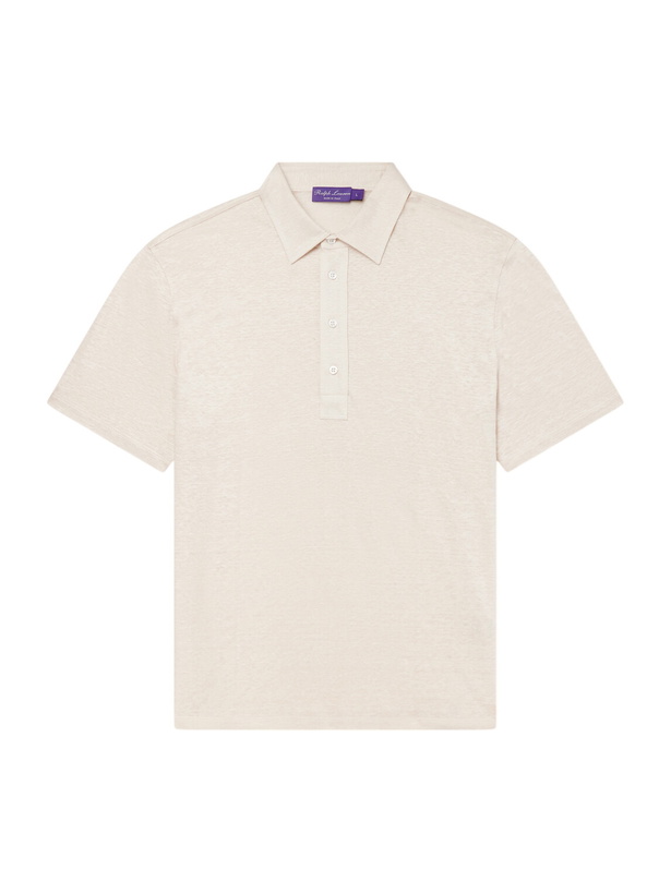 Photo: Ralph Lauren Purple label - Logo-Embroidered Linen-Jersey Polo Shirt - Neutrals