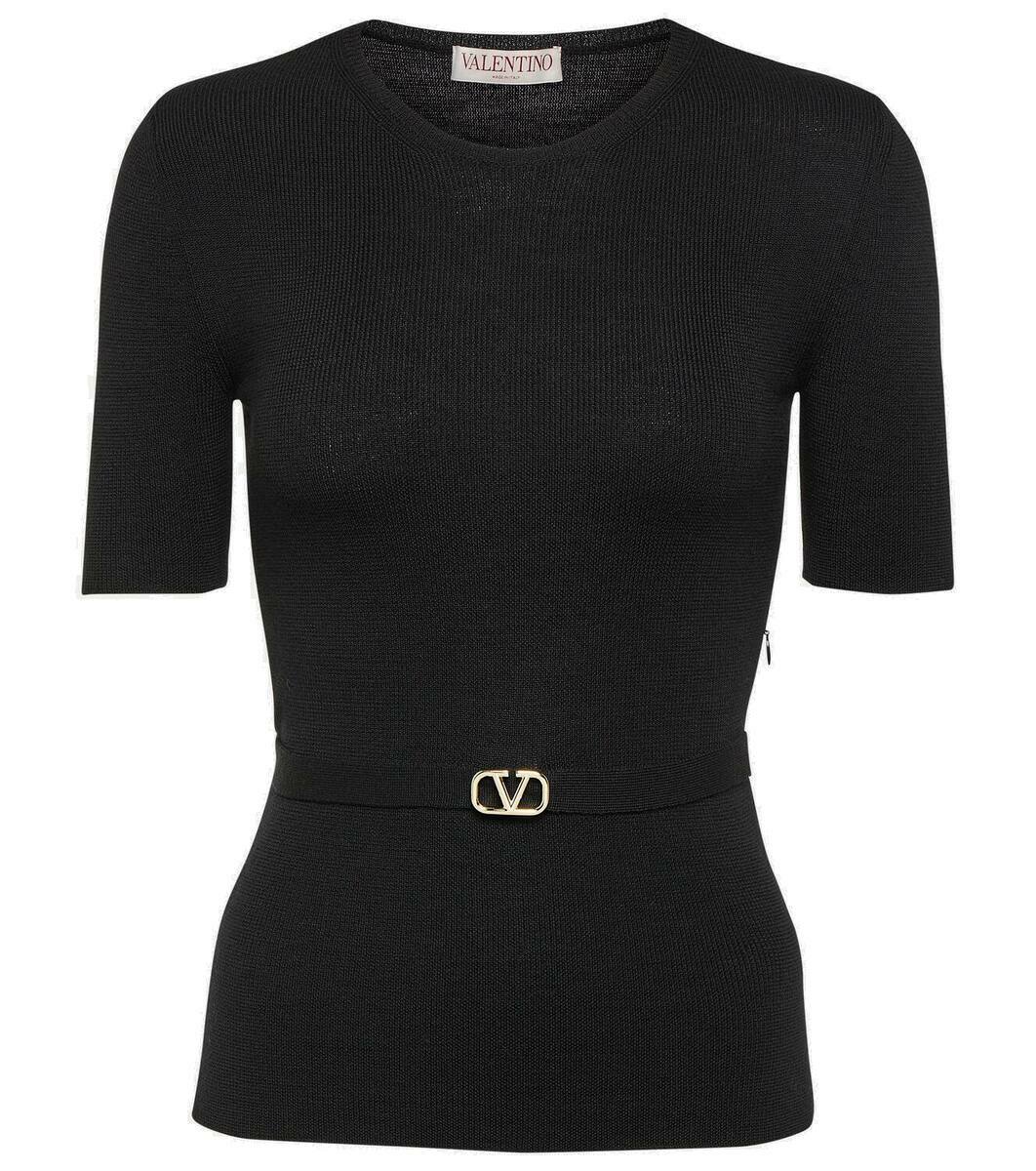 Valentino Lace-Inset Striped Silk Knit Sweater main image 1