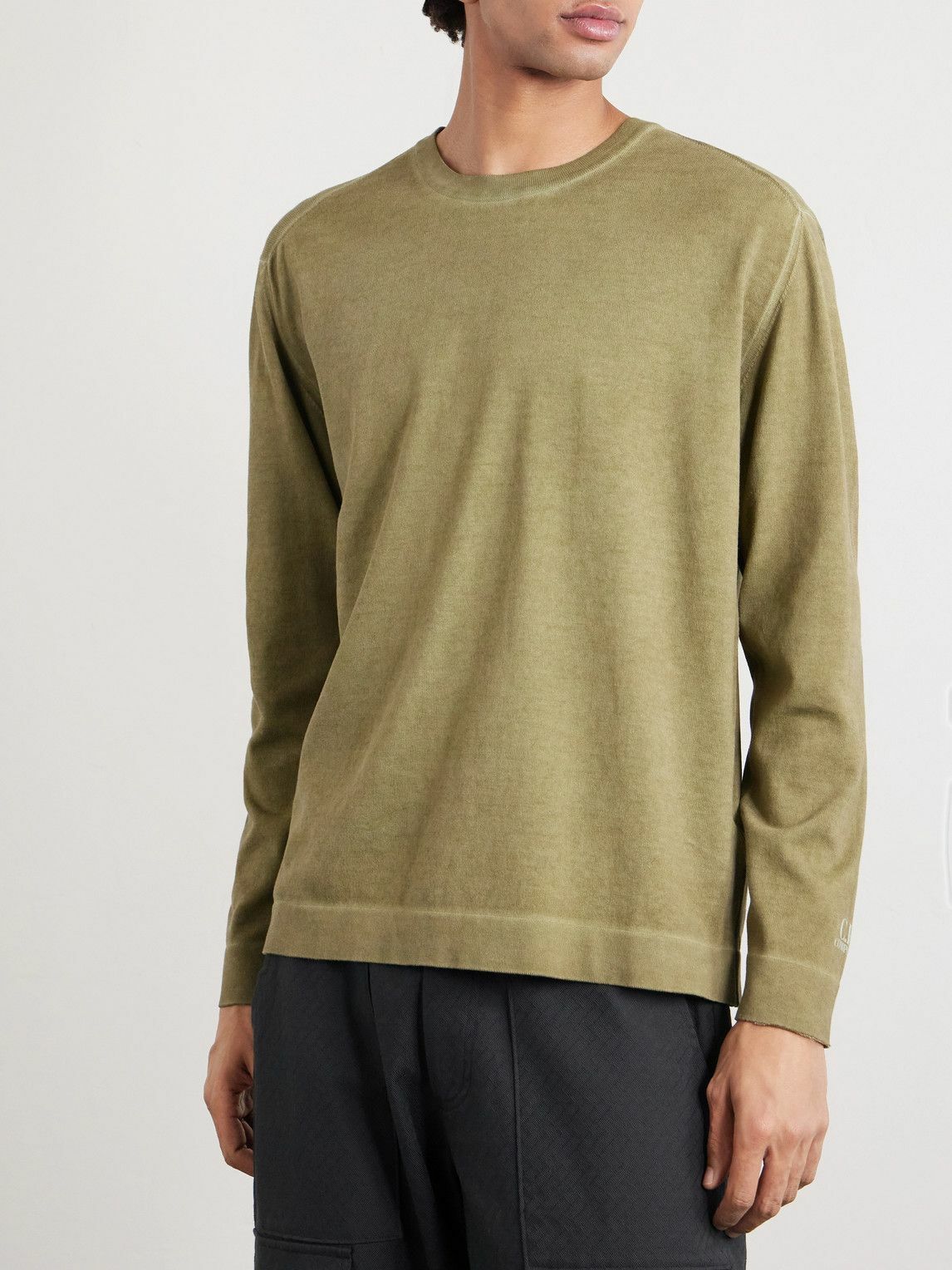 C.P. Company - Logo-Print Garment-Dyed Cotton Sweater - Green