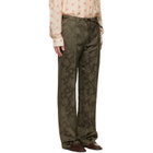 Dries Van Noten Khaki Belted Floral Jacquard Trousers