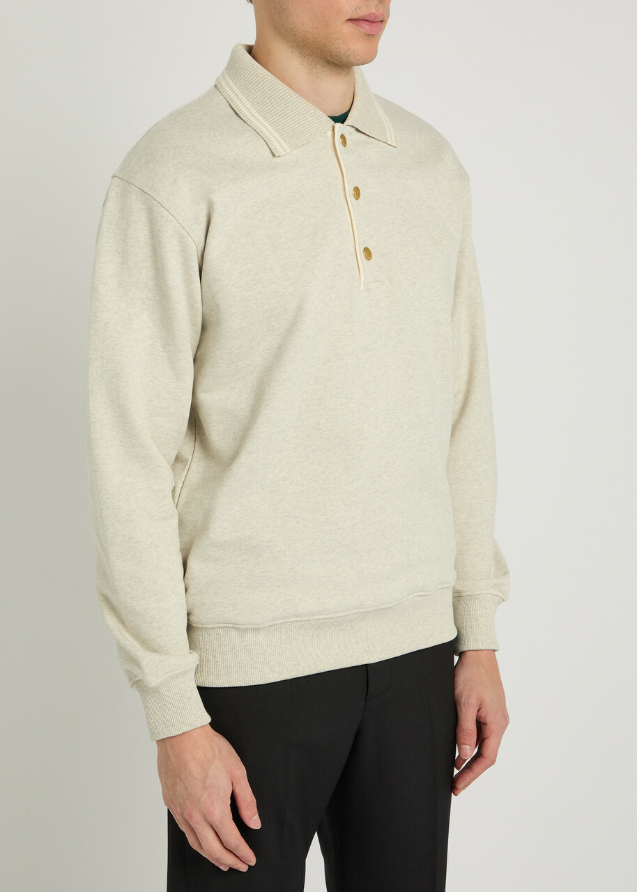 DRÔLE DE Monsieur Le Polo Drôle Logo-embroidered Cotton Polo Jumper Grey
