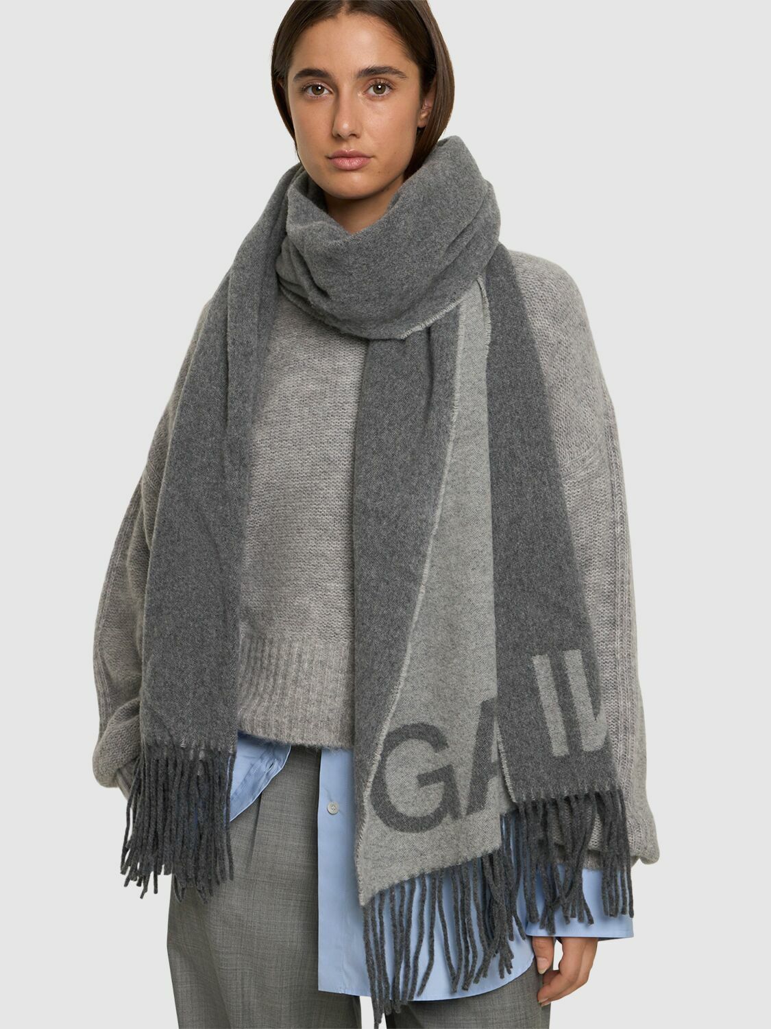 GANNI Fringed Wool Scarf GANNI