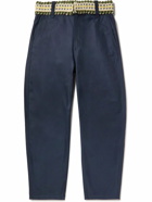 Adish - Tapered Wool-Trimmed Cotton-Twill Trousers - Blue