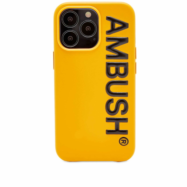 Photo: Ambush Men's Logo iPhone 13 Pro Case in Ochre Yellow