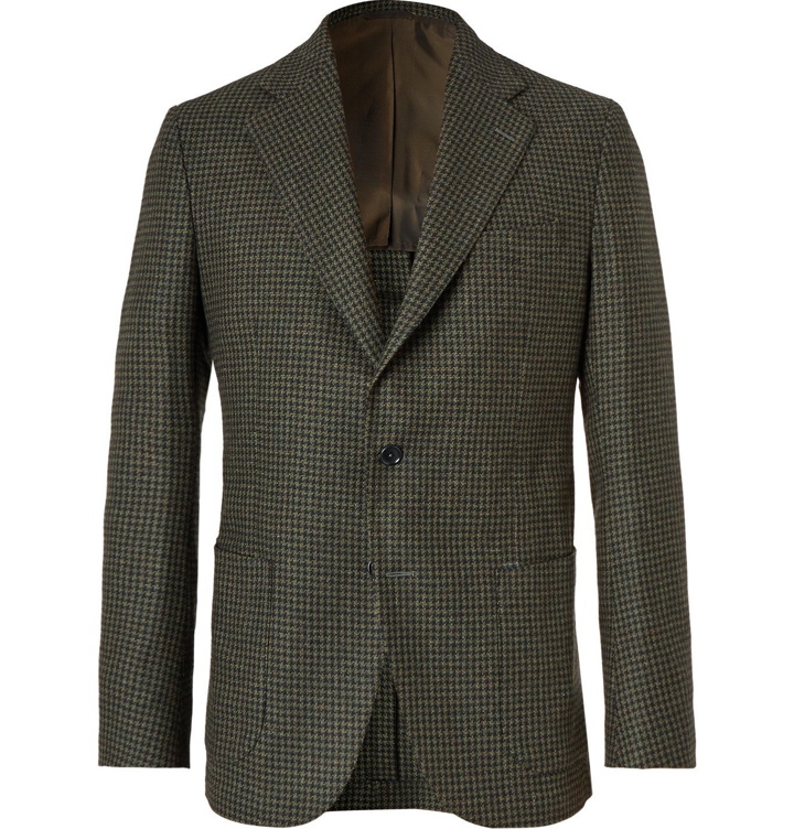 Photo: De Petrillo - Slim-Fit Unstructured Virgin Wool and Cashmere-Blend Houndstooth Blazer - Green
