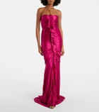 Balmain Draped ruffled satin bustier gown