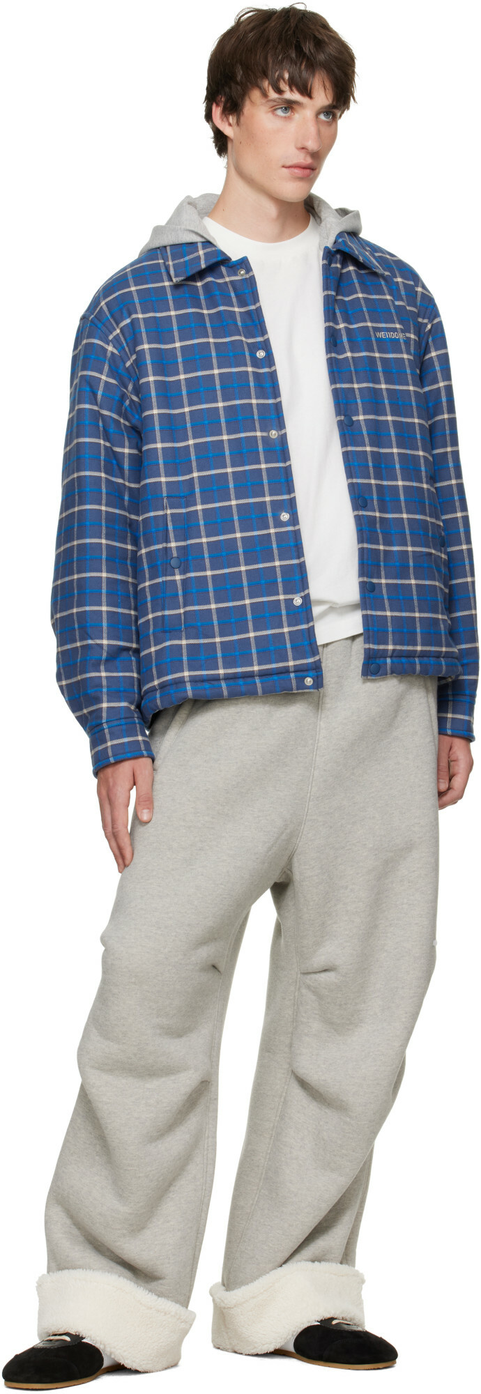 We11done Blue Hooded Shirt Jacket