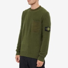 Stone Island Men's Soft Cotton Wool Patch Detail Crew Knit in Olive