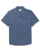 NN07 - Miyagi Camp-Collar Garment-Dyed Lyocell and Linen-Blend Shirt - Blue