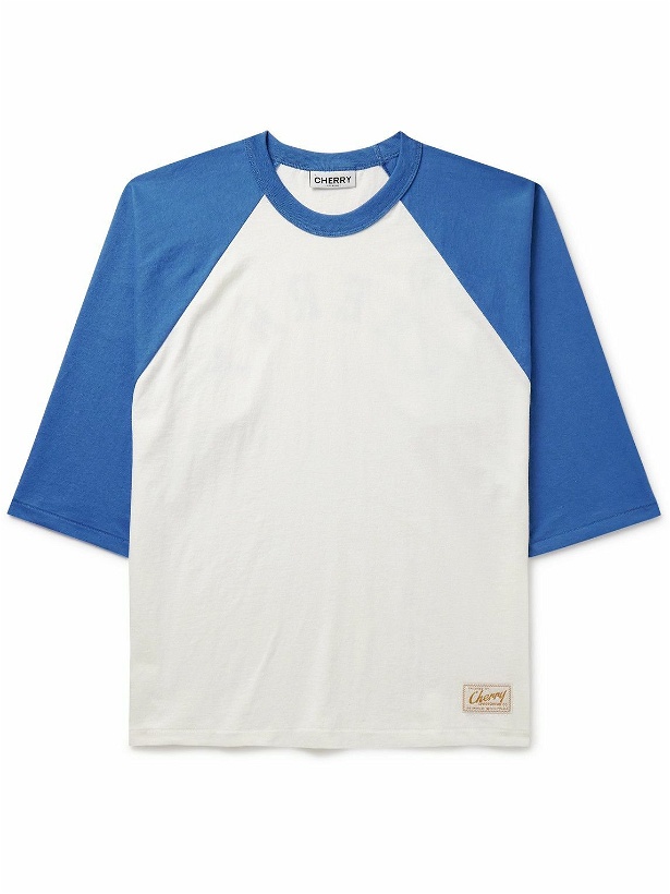 Photo: CHERRY LA - Logo-Print Appliquéd Cotton-Jersey T-Shirt - Blue