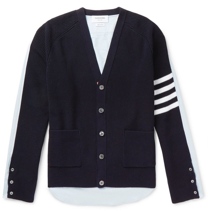 Photo: Thom Browne - Striped Panelled Cotton Cardigan - Navy