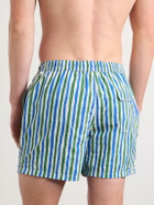 Drake's - Straight-Leg Mid-Length Striped Swim Shorts - Blue