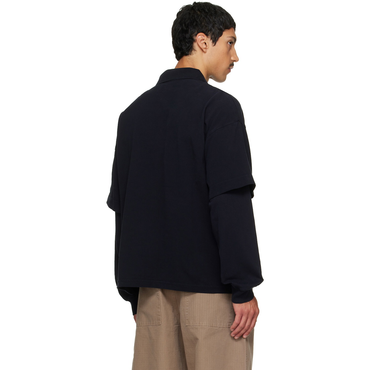 AGOLDE Navy Curren Double Sleeve Polo