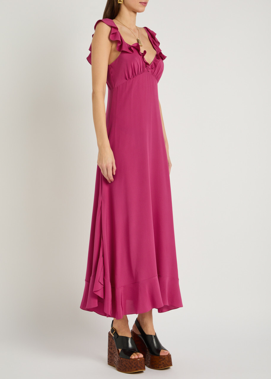 Chloe Ruffled Silk Midi Dress Red