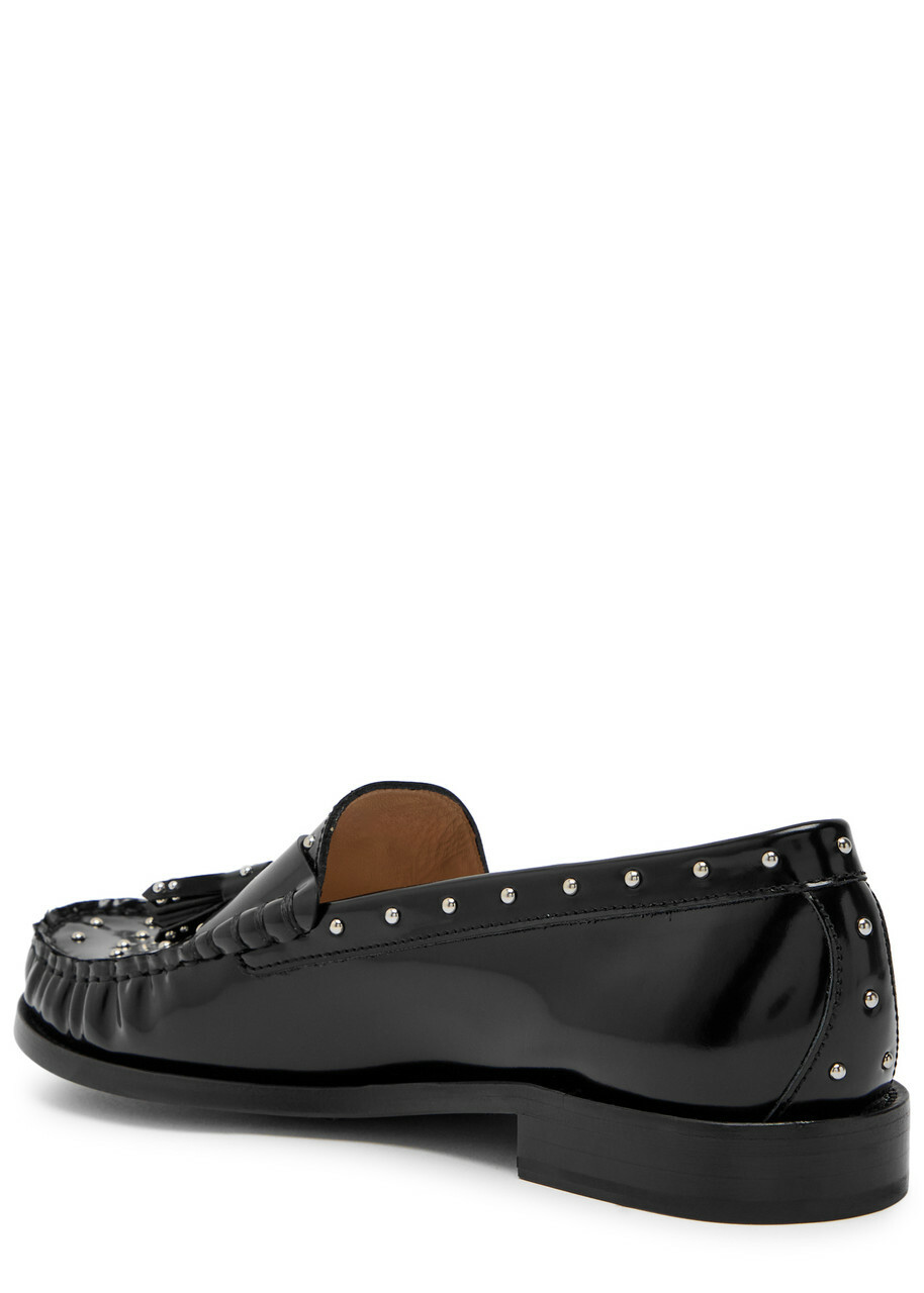 Stuart Weitzman Lottie Studded Glossed Leather Loafers Black