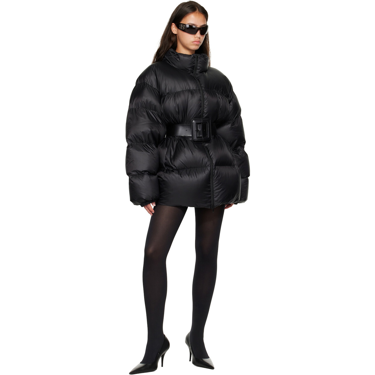 Balenciaga Black Belted Hourglass Short Puffer Down Jacket