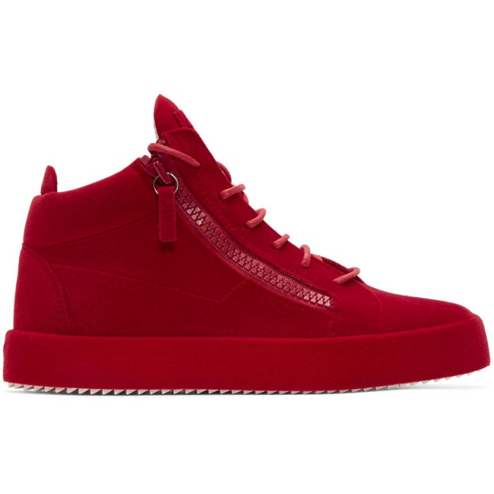 Photo: Giuseppe Zanotti Red Flocked May London High-Top Sneakers