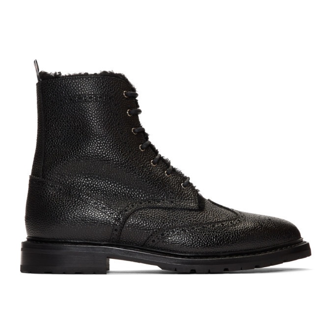 Photo: Thom Browne Black Shearling Lining Wingtip Boots