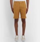 Aspesi - Slim-Fit Pleated Cotton and Linen-Blend Shorts - Yellow