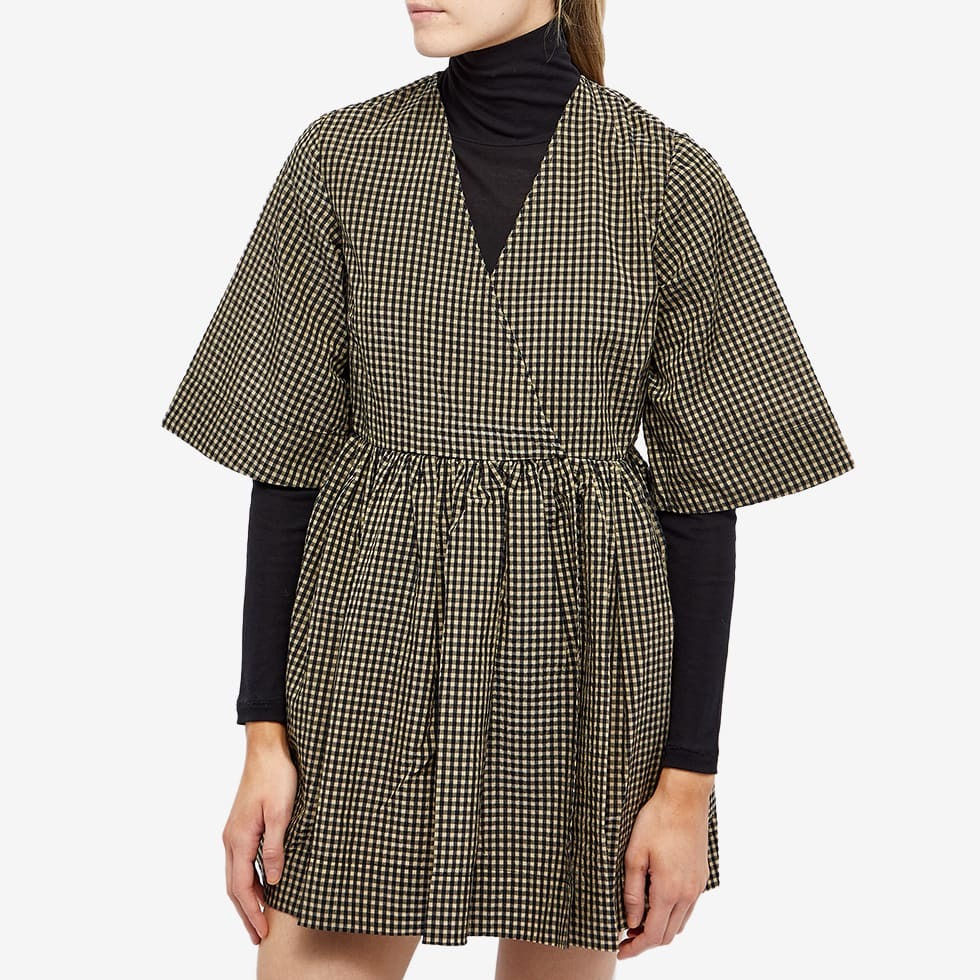 GANNI Women's Seersucker Check Wrap Mini Dress in Gingham