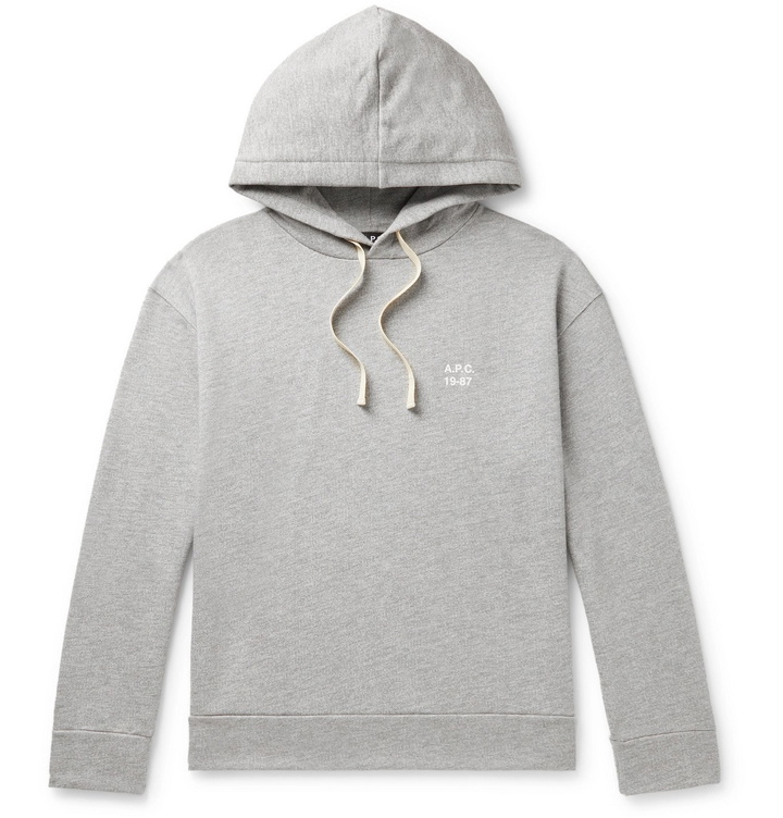 Photo: A.P.C. - Jason Logo-Print Mélange Loopback Cotton and Modal-Blend Jersey Hoodie - Gray