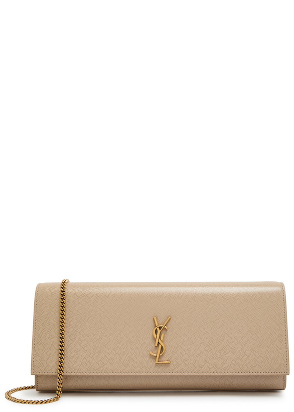 Photo: Saint Laurent Kate Logo Pebbled Leather Clutch - Beige - One Size