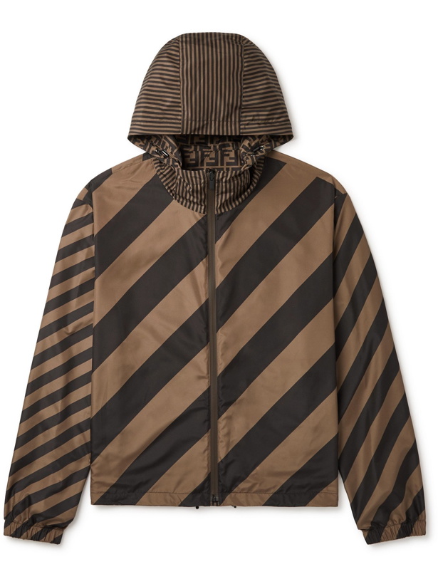 Photo: FENDI - Reversible Logo-Print Striped Shell Hooded Jacket - Brown