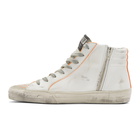 Golden Goose White and Orange Slide High-Top Sneakers