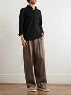 Zegna - Leather-Trimmed Cotton-Piqué Polo Shirt - Black