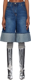 Pushbutton Blue Rolled Cuff Denim Shorts