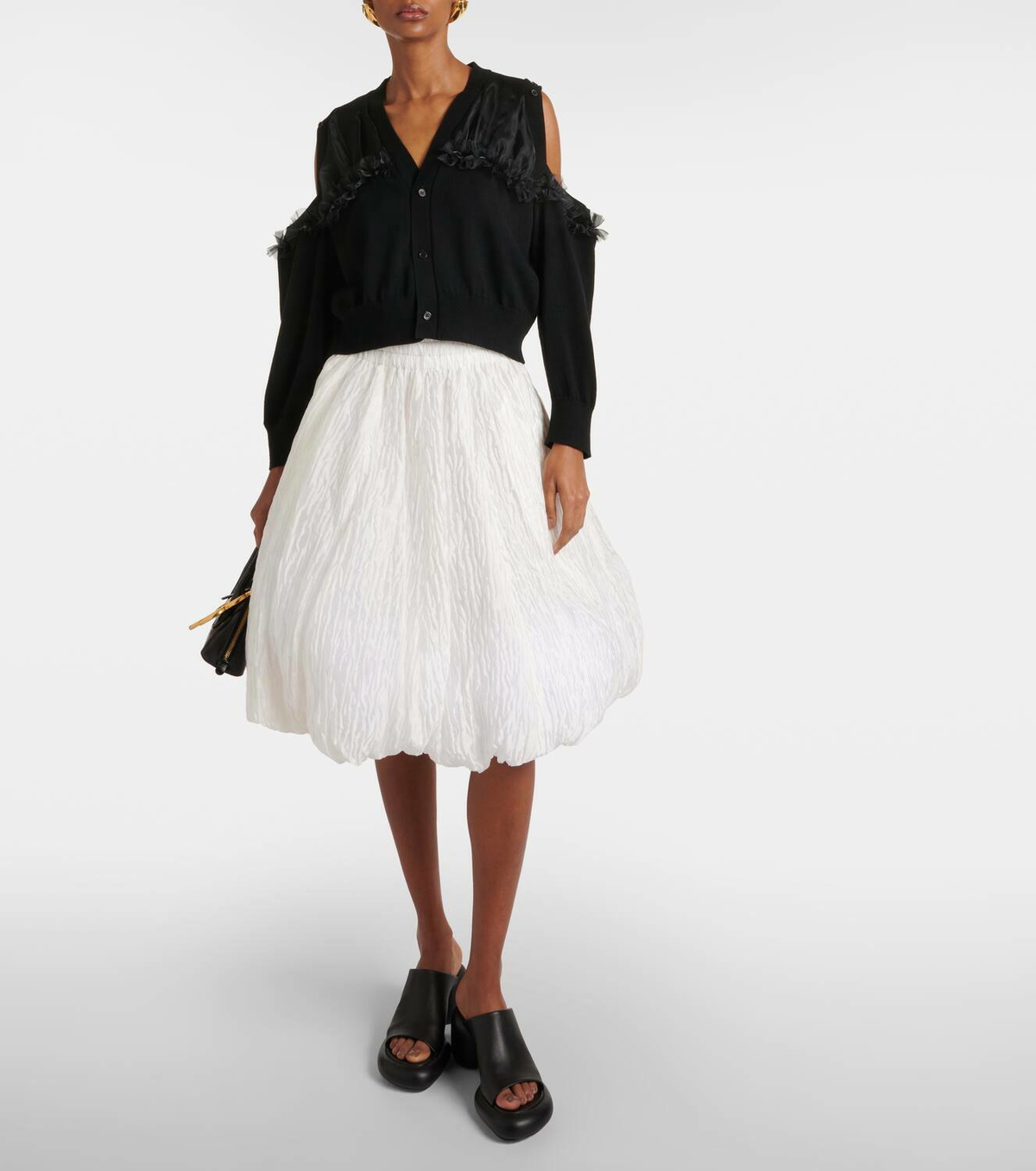 Noir Kei Ninomiya Cutout tulle-trimmed wool cardigan