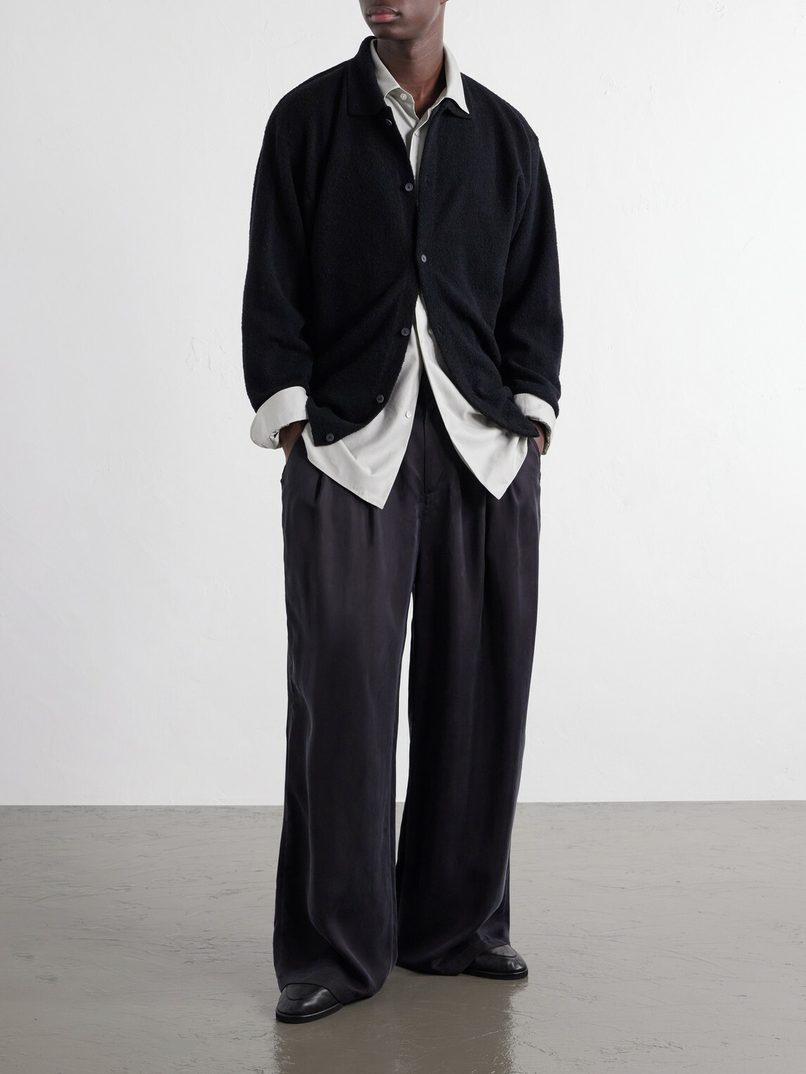 ATON - Wool-Blend Bouclé Cardigan - Black
