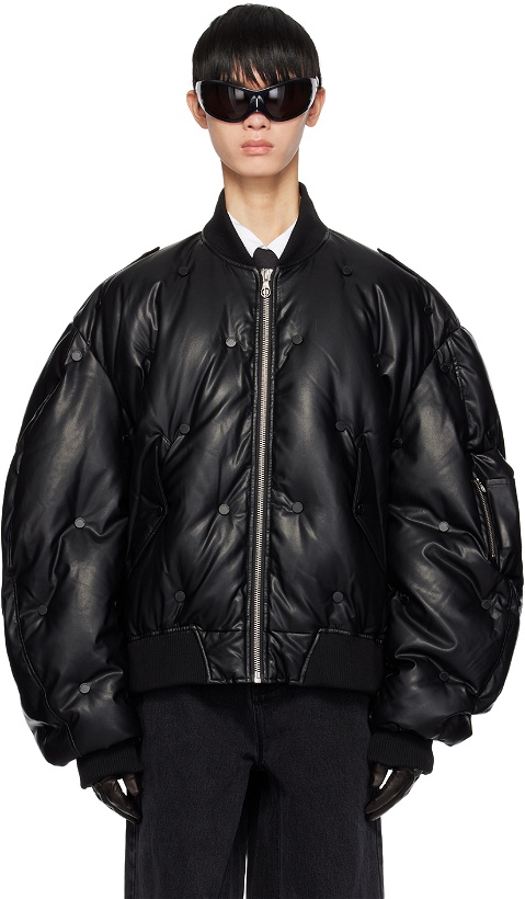 Photo: Chen Peng Black Tufted Faux-Leather Down Jacket