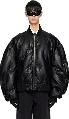 Chen Peng Black Tufted Faux-Leather Down Jacket